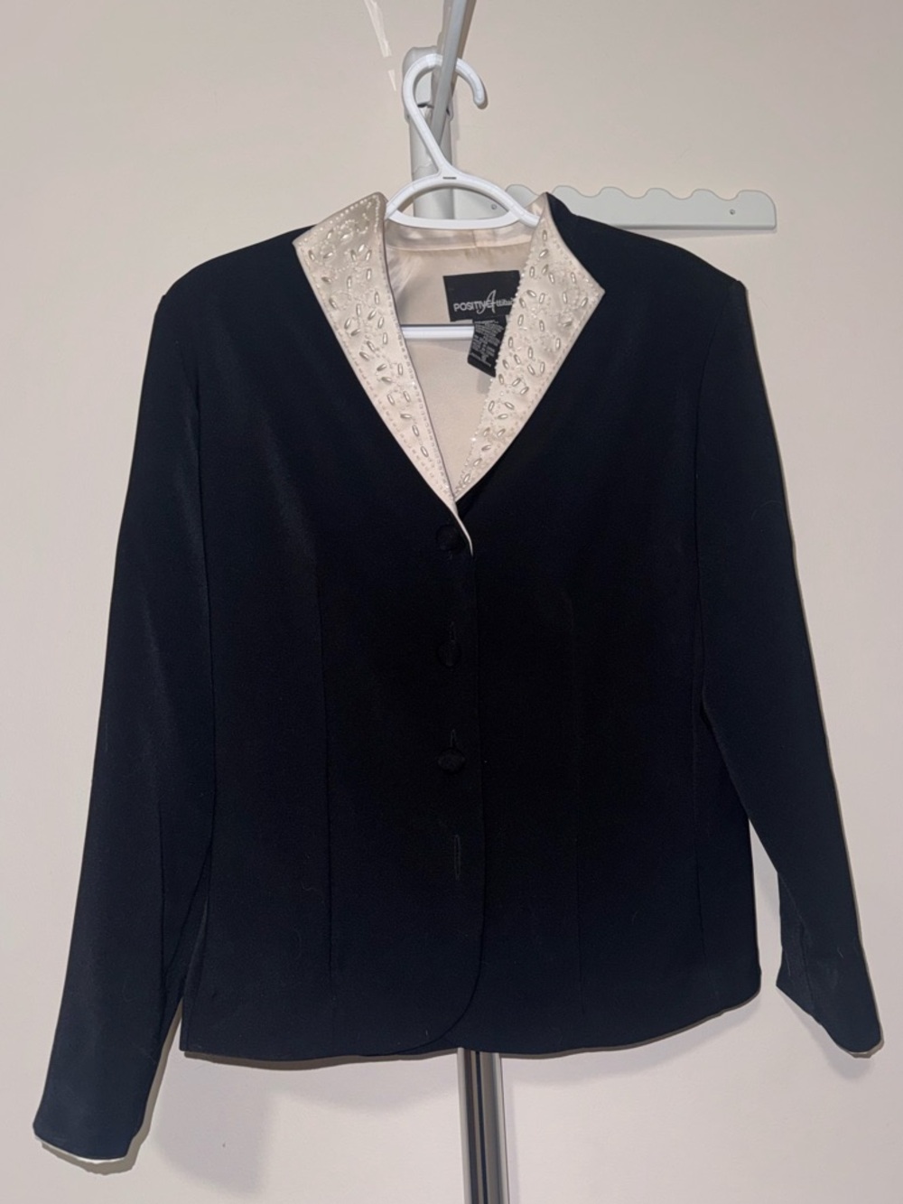 Positive Attitude Black Jacket with Cream Embellished Lapel